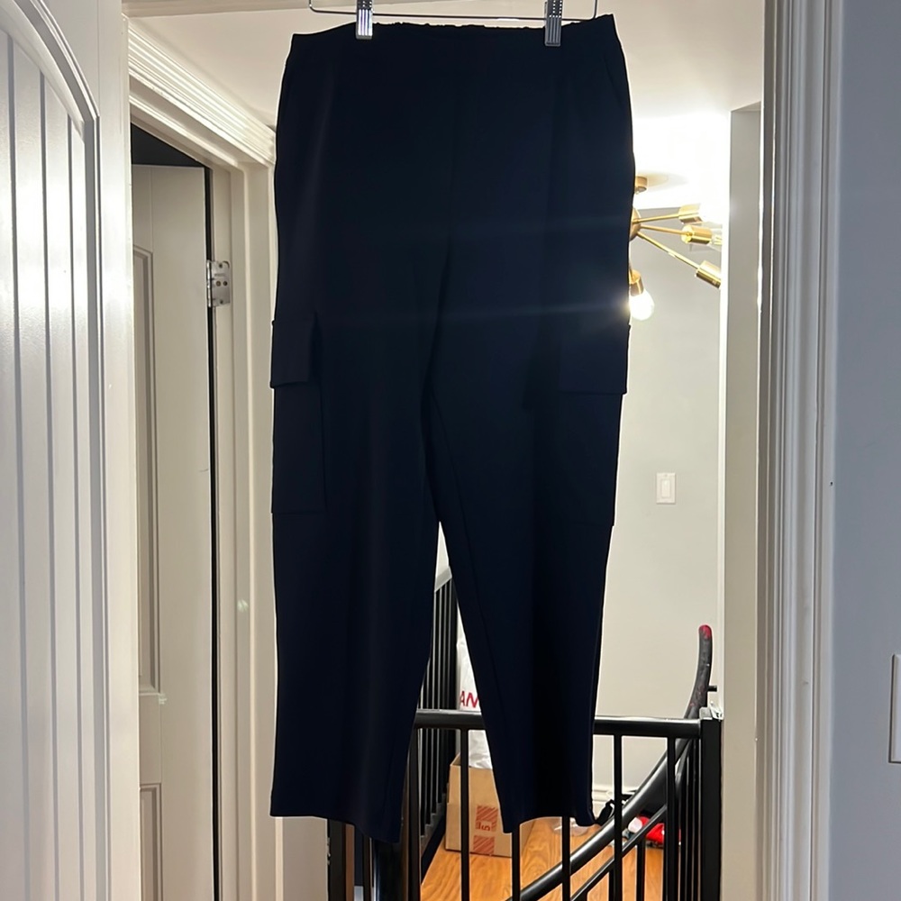 & Layered Navy Cargo Pull On Cropped Pant